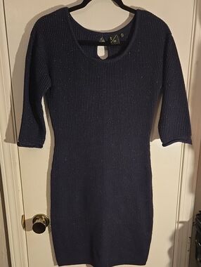 Women’s Navy Sparkle Ribbed Sweater Dress